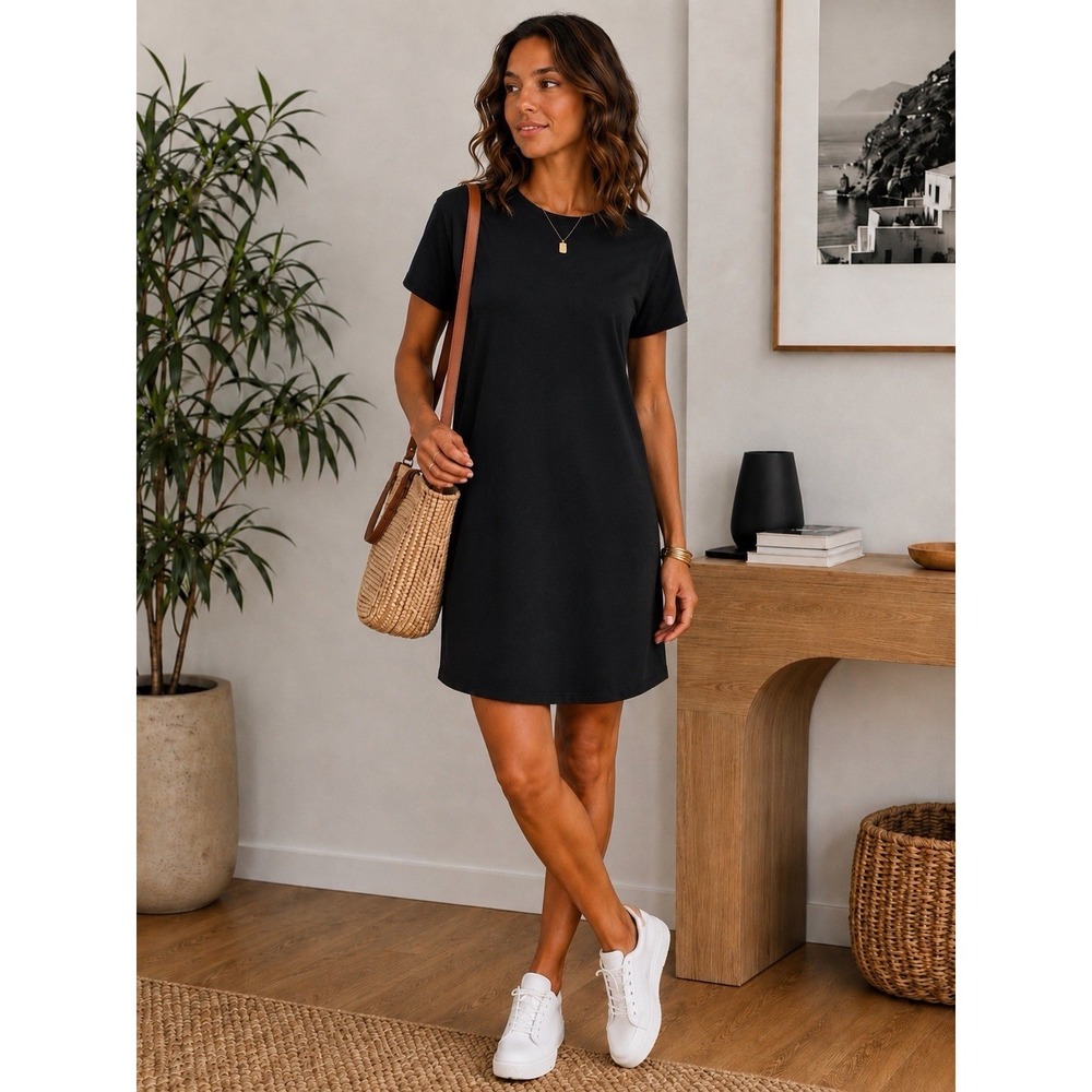 Mossimo Basic Black T Shirt Dress XS/S/M Shift Jersey Knit Round Neck Minimalist